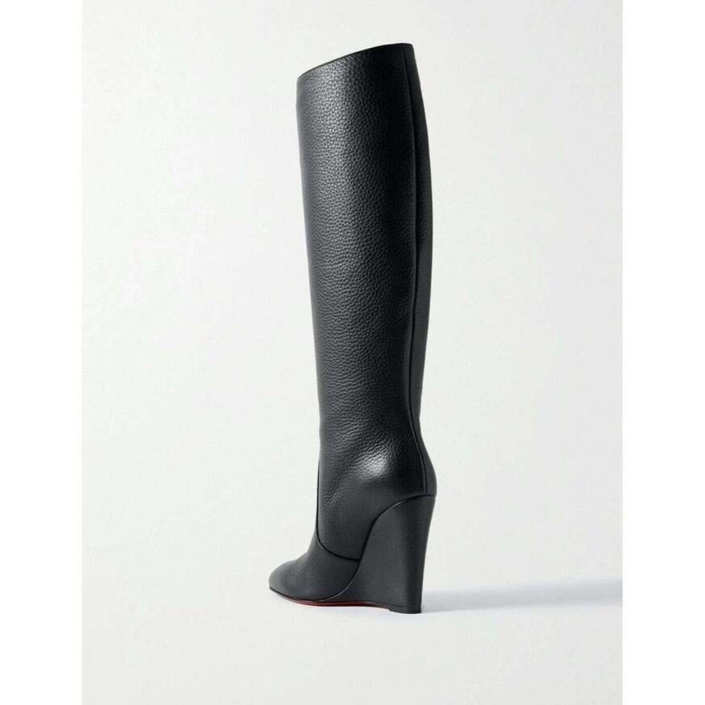 Christian Louboutin Civiliza 100 Black Calf
Leather Knee High Wedge Heel Boot 37